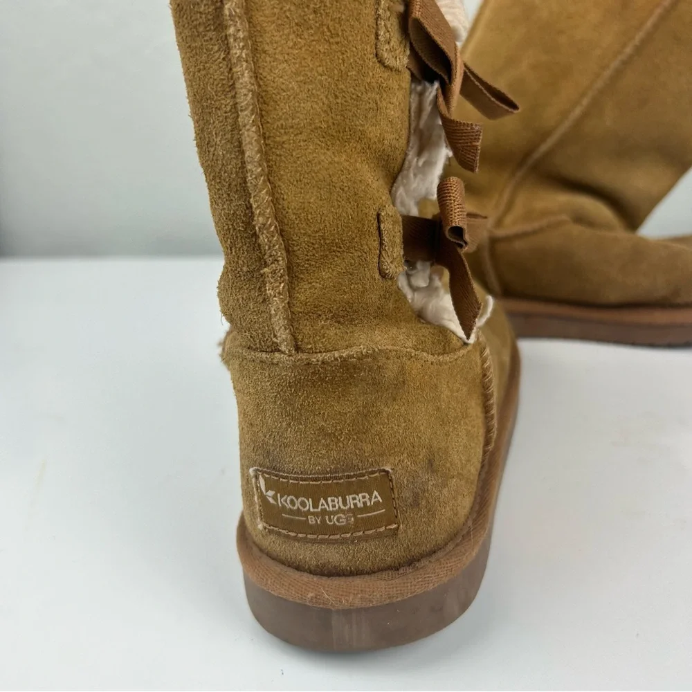 Koolaburra by Ugg Victoria tall tan suede faux fur boots girls size 2